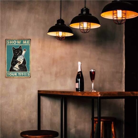 Funny Show Me Your Tito's Black Cat Poster Man Cave Sign Vintage Bar Sign Bar - Picture 4 of 8